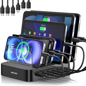 MSTJRY Charging Station for Multiple Devices 6 Port USB Charger Stations Organiz